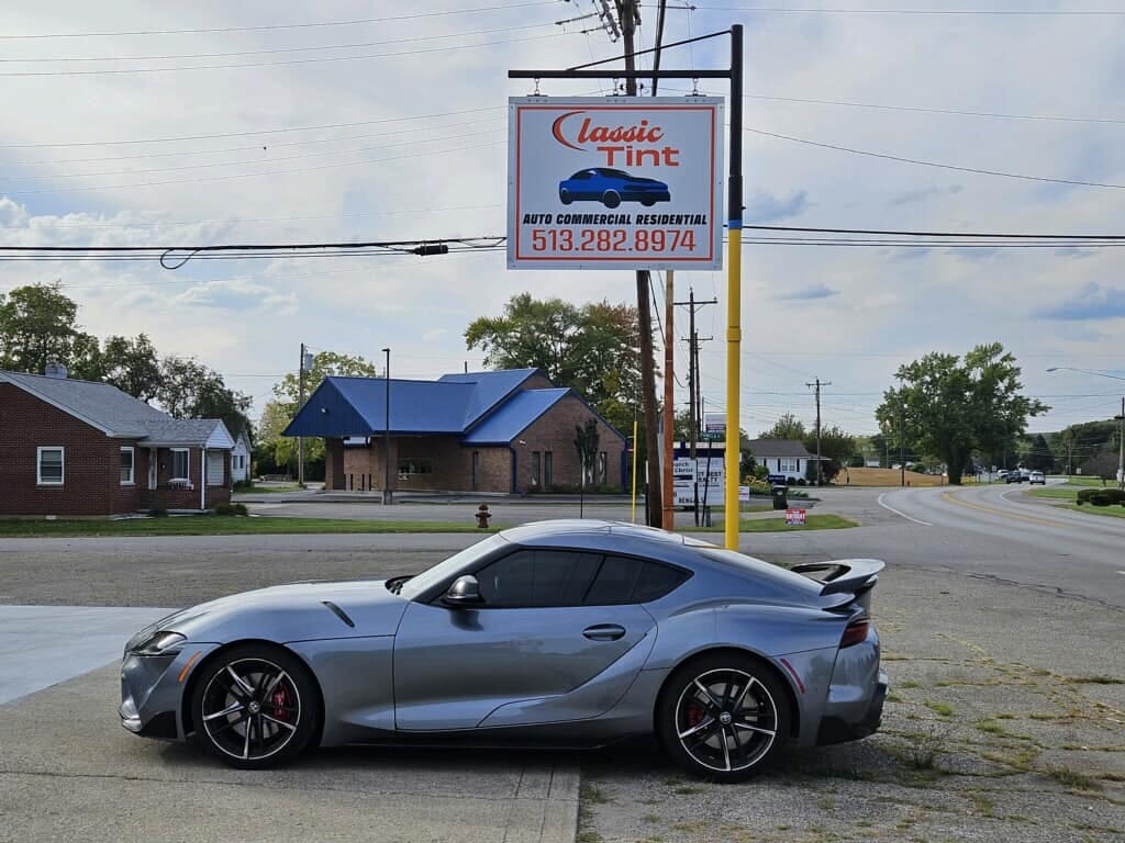 Tinted Toyota Supra at the Classic Tint shop in Morrow, OH